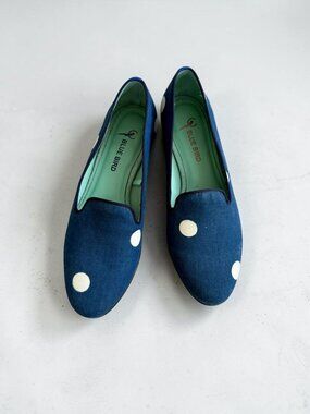 BLUE BIRD Blue White Polka Dot Loafers Flats Size US 7